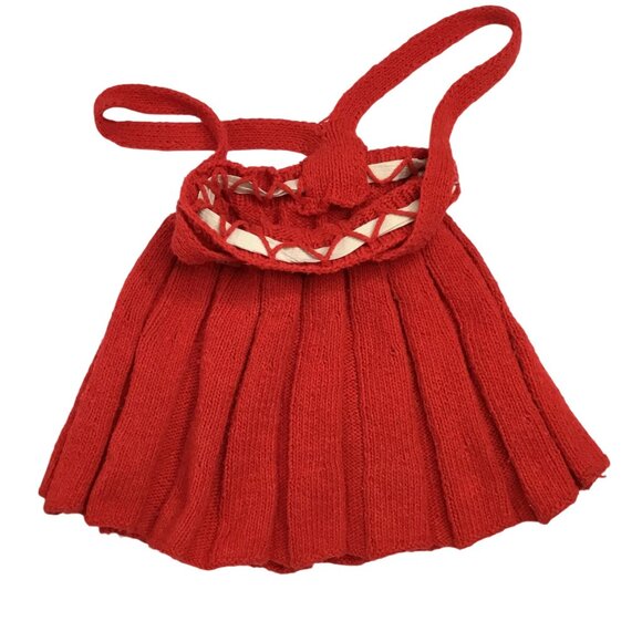 VTG Handmade Knit Suspender Skirt Baby Girl 2T Red Cotton Cottagecore VBC - Picture 3 of 7